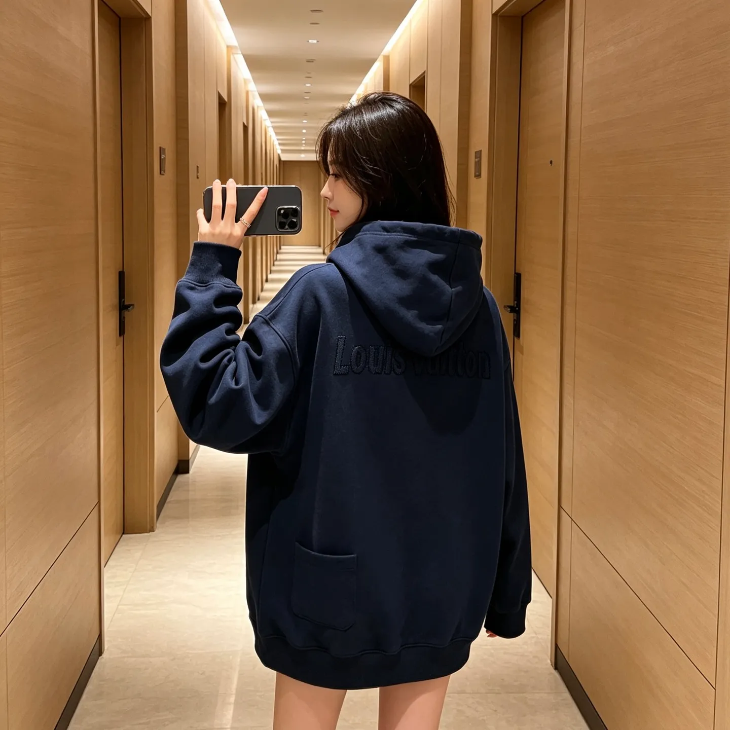 Louis Vuitton/Louis Vuitton tatami embroidered letter logo hole hooded sweatshirt